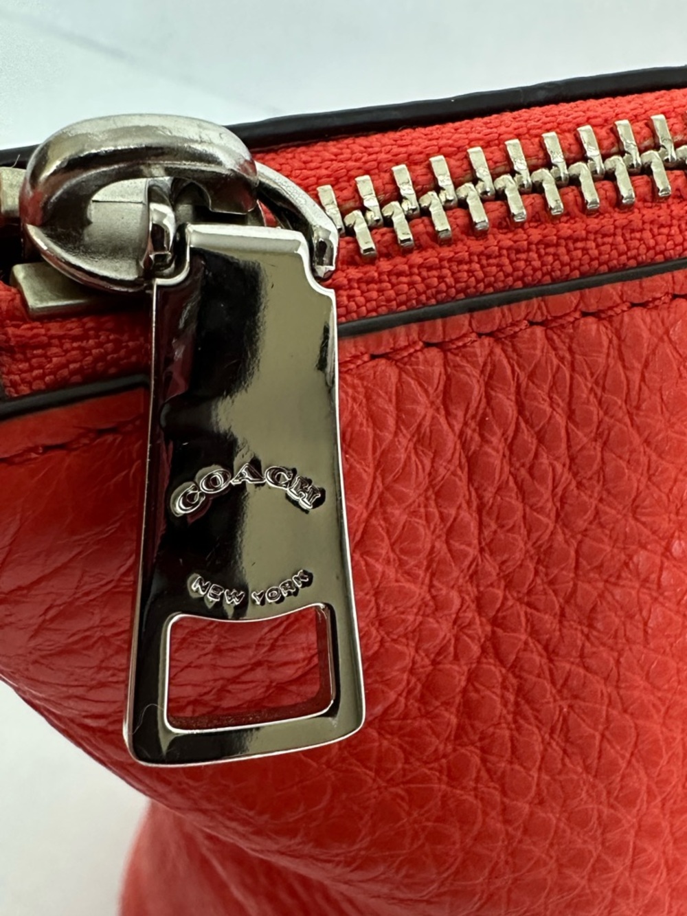 Coach Coral Red Pebbled Leather Satchel Crossbody Shoulder Bag Zip Top Classic - Picture 8 of 13